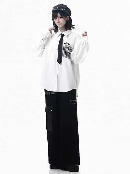 Chemise à carreaux avec poche et accent de fermeture éclair blanche