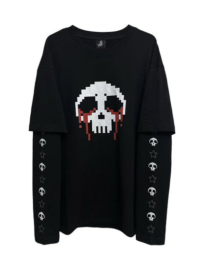 Print White Two-pieces Faux Top Black with Skeleton and Stars