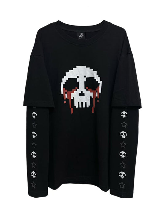 Print White Two-pieces Faux Top Black with Skeleton and Stars