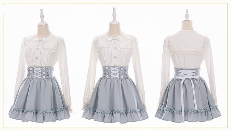 Light with Corset-Style High Kei Skirt Waistband Jirai Waist Blue