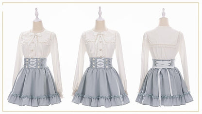 Light with Corset-Style High Kei Skirt Waistband Jirai Waist Blue
