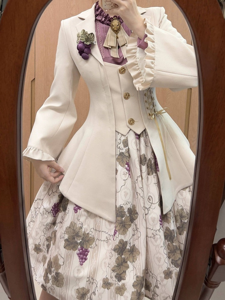 Beige Classic Blazer with Gold Buttons and Lacing