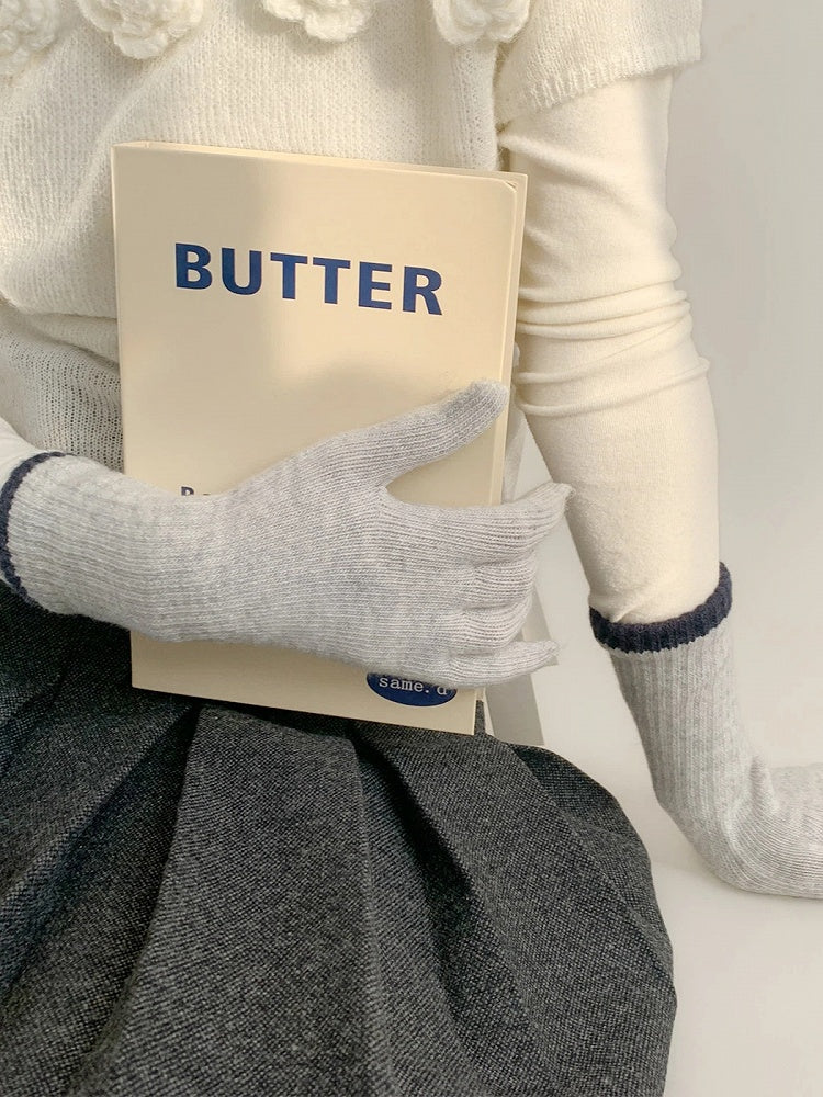 Knit (4 Long Gloves Ribbed Wool-Blend Colors)