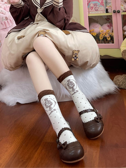 Hem Detachable Janes Details Scalloped with Chocolate Cutout Bows Mary Sweet Brown