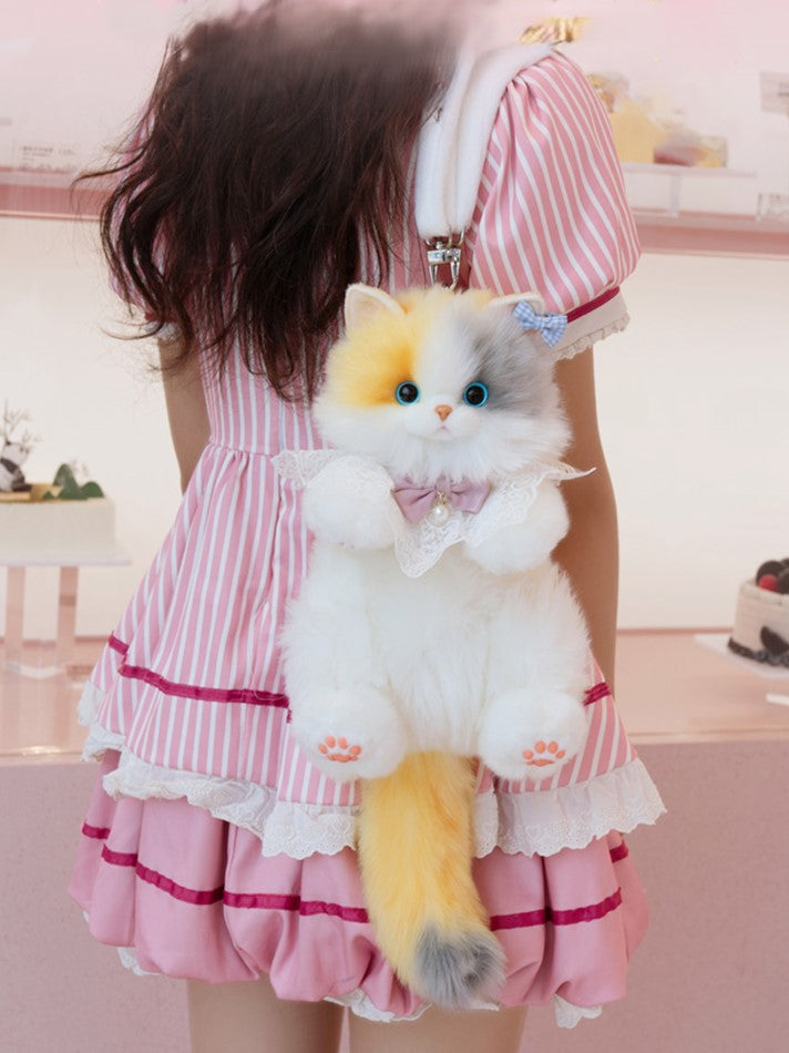 2 Backpack/Crossbody Realistic Options Calico Cat Plush Bag