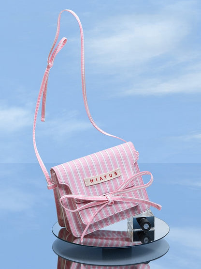 Charming Pink Striped Bow Crossbody Bag