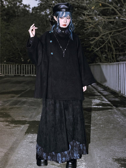 Hem - Double Black Layered Skirt Cheongsam Goth