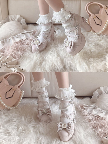 Pink Platform Mary Janes with Crystal Detail - Sheep Puff