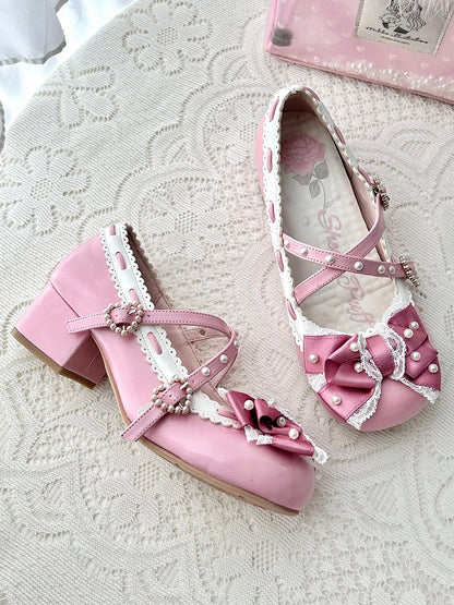 Janes Deep Lolita Classic Mary - Mid-heel Pink Detailing Bead