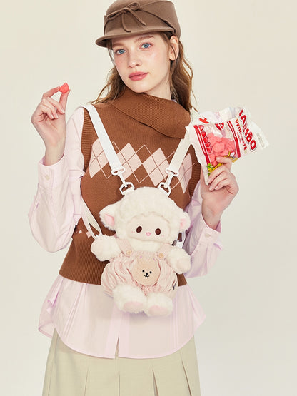 Rucksack Plüsch WeißRosa Niedlich + Lamm Mittel/Große Hose Gesamtgröße