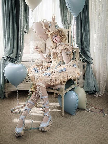 Romantic Rococo Lace Hem Skirt with Blue Bow Accents - Blood Supply