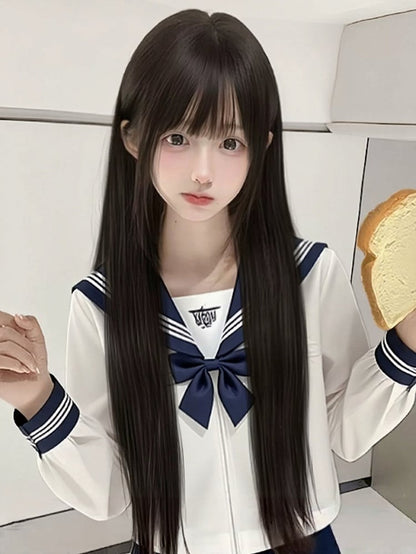 Black Tea 75cm Straight Wig Full Bangs