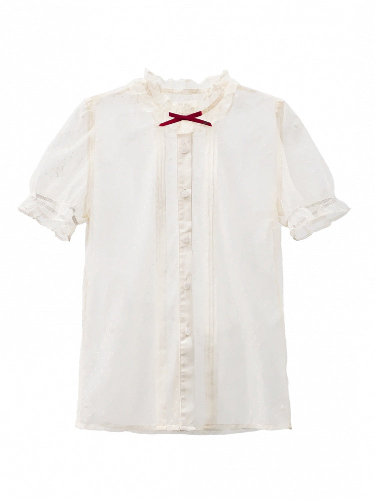 Pleating Puff Details with Blouse Sleeves Beige See-through