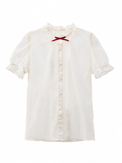 Pleating Puff Details with Blouse Sleeves Beige See-through