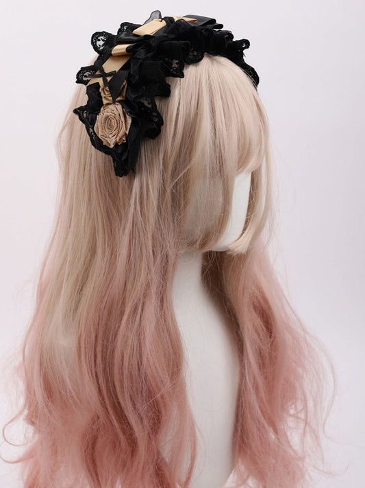 Black KC Lace and Bowknot Lolita Gold Rose
