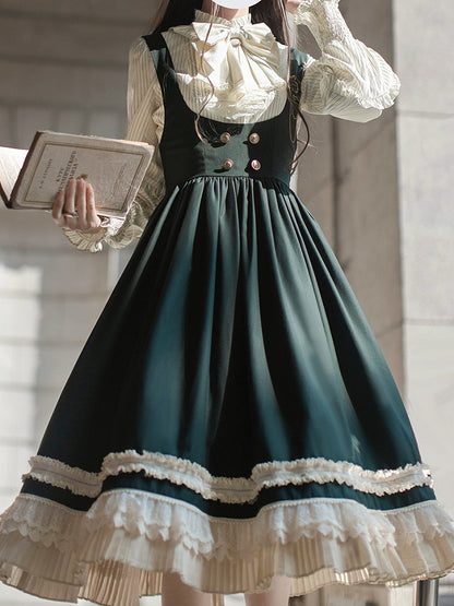 Beige Striped Blouse with Bishop Sleeves and Elastic Cuffs