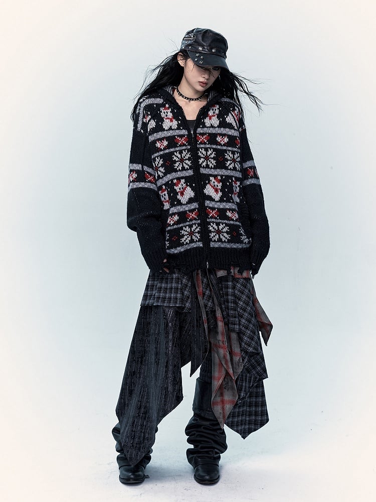 ブラックブラウンモヘアフード付きセーター