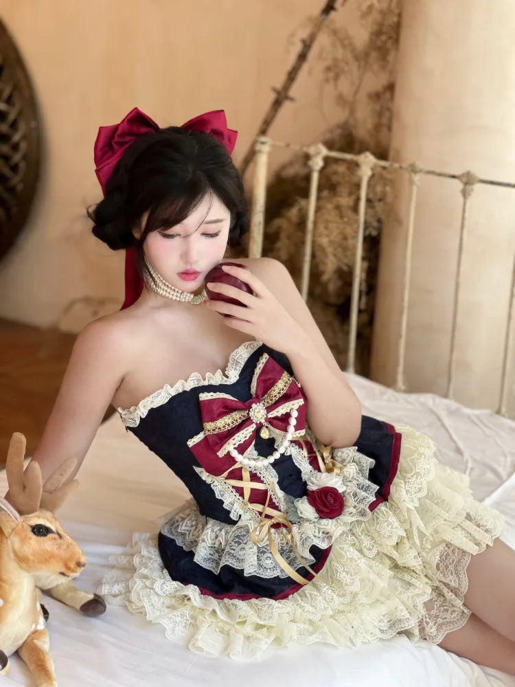 Snow White Strapless Princess Corset Top / Creamy Lace Bloomers