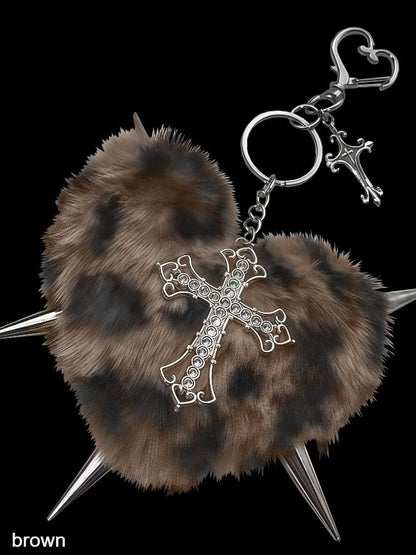 Porte-clés cœur en peluche Y2K avec pics croisés - Kiwi Store