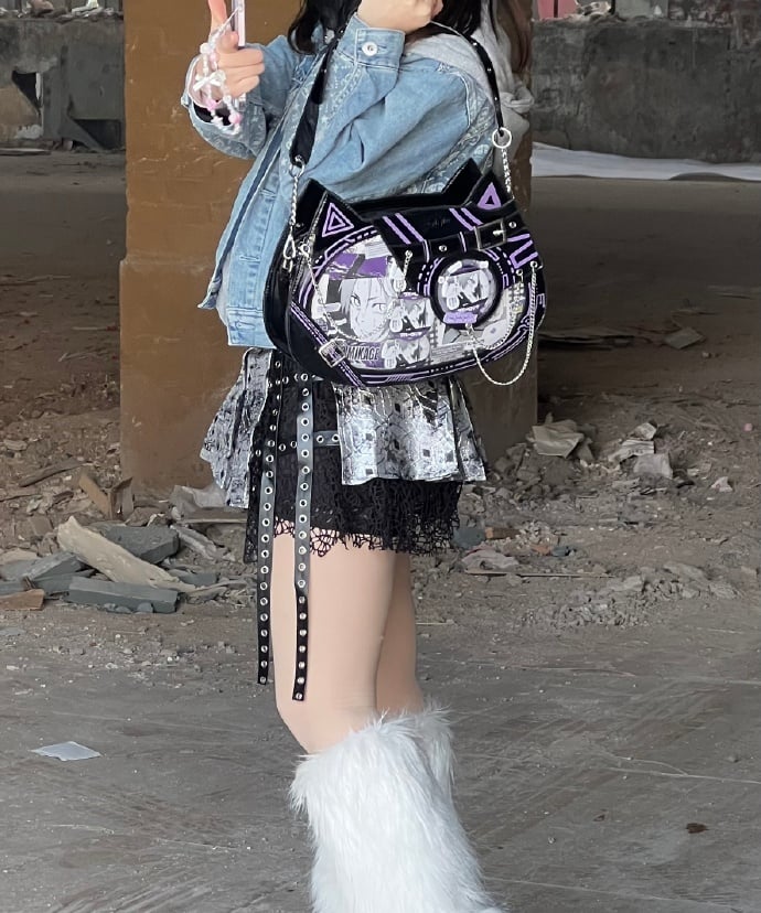 Glow-in-the-dark Cyberpunk Cat Ita Bag Purple Black - Daylight