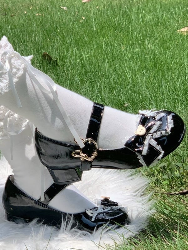 with Rabbit - Bow Janes Lolita Bear Black Accents Mary PU Low-heel/Mid-heel Buckle Sweet Star