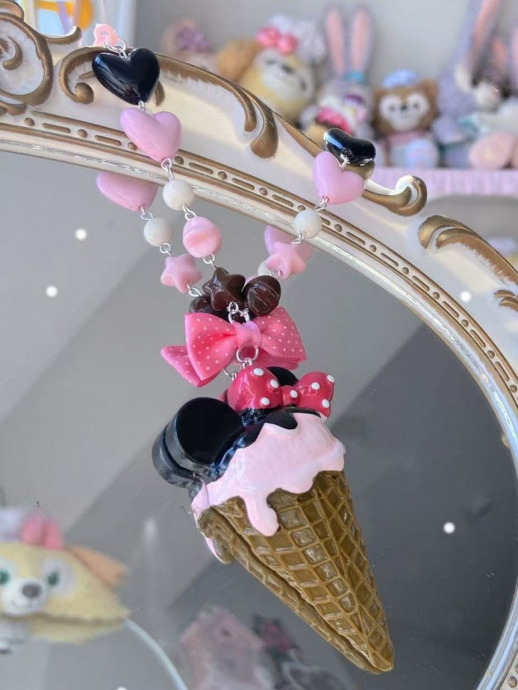 Eiscreme Perlen Rosa/Weiß Gelb/Rosa/Dunkel Verziert Halskette Anhänger Bowknot