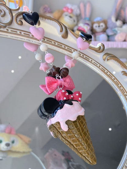 Eiscreme Perlen Rosa/Weiß Gelb/Rosa/Dunkel Verziert Halskette Anhänger Bowknot