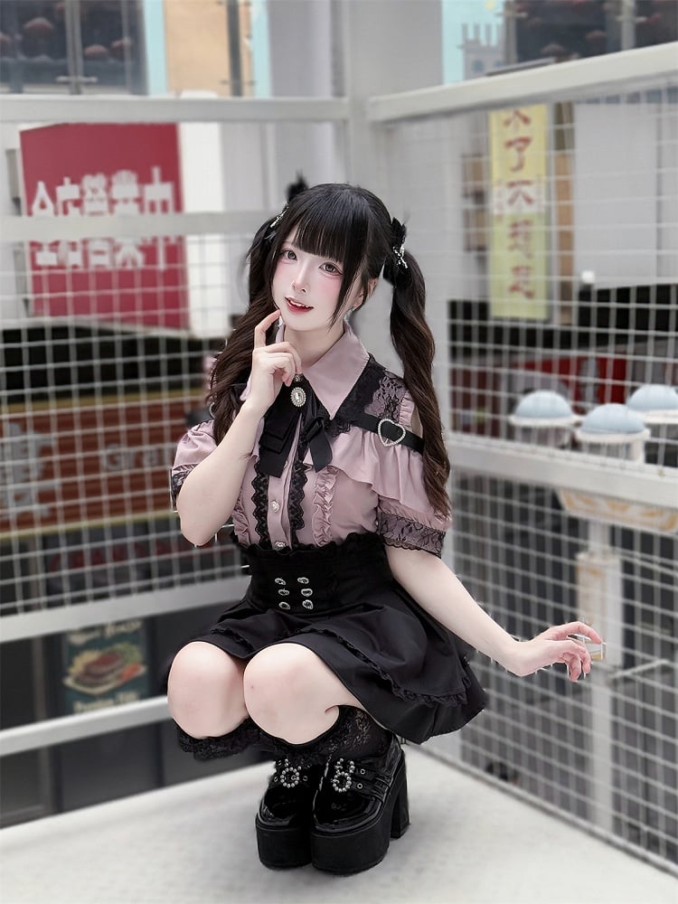 Black Kei Jirai Skirt Tiered Waist High