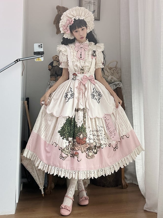 Lolita Jakobsmuschel rosa cremefarbene Schürze mit weiß gesticktem süßen