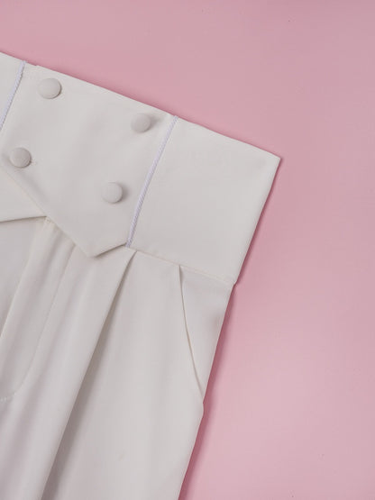 White Corset Belt High-Waist Ouji Lolita Pants - DevilInspired Exclusive Collection