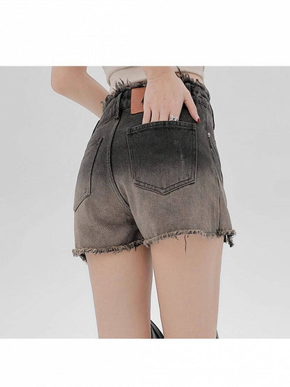 Denim High-waisted Shorts with Butterfly Zippers & Distressed Details - Girlyhalo