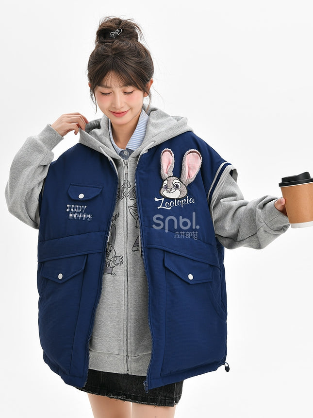 Zootopia Judy Applique Dark Blue Down Jacket Detachable Sleeves