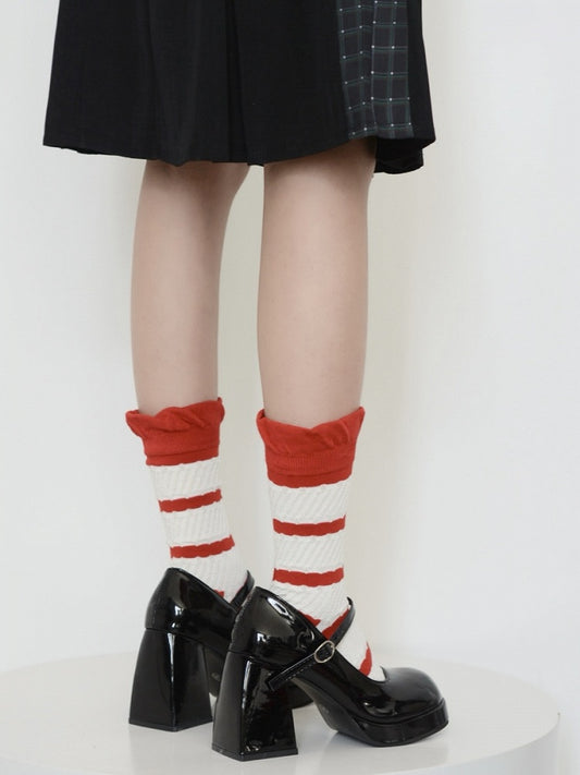White Striped Red Pattern and Socks Calf