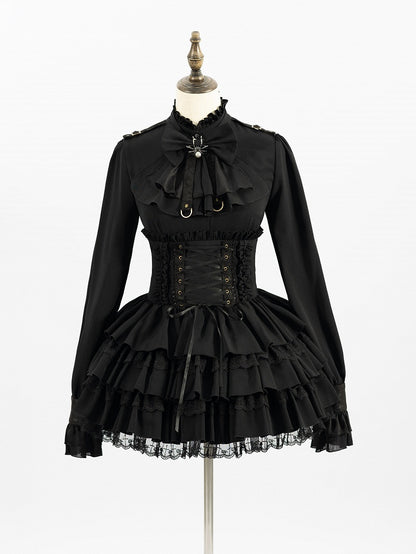 Adjustable Lace-Up Black Layered Skirt with High Waist - DevilInspired Exclusive Collection