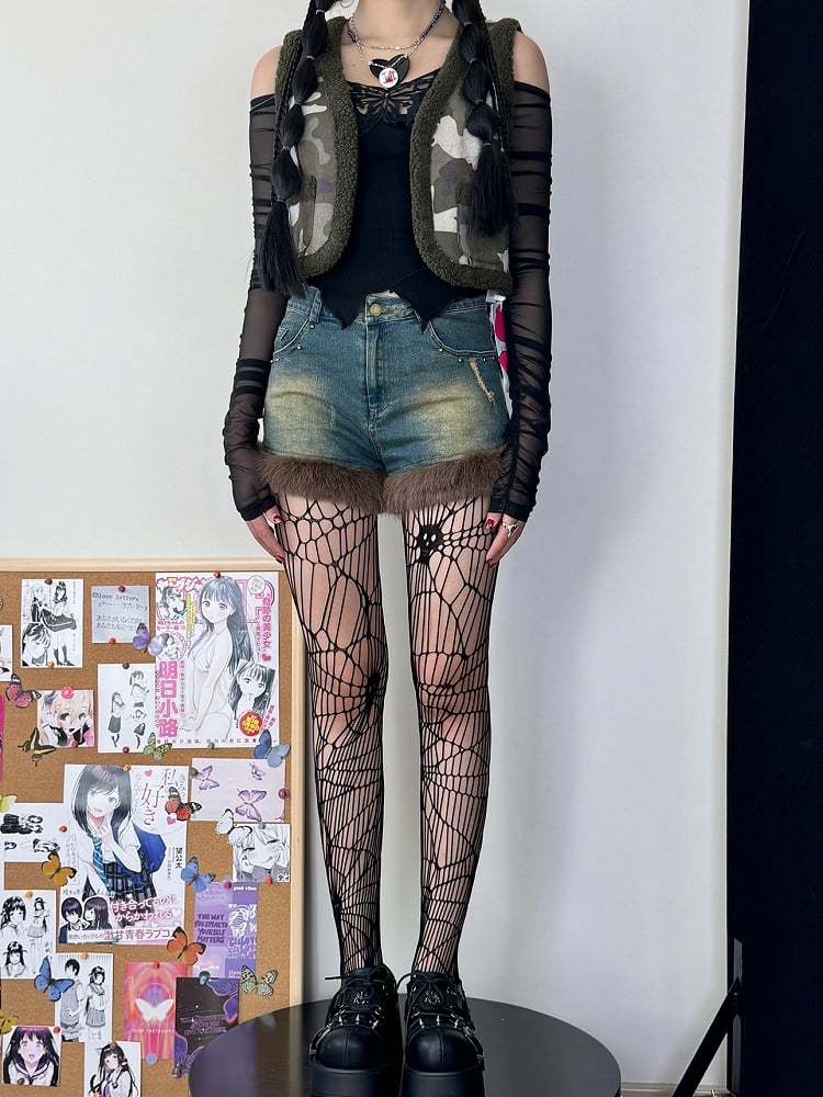 Skull Tights Black Pattern Design Fishnet