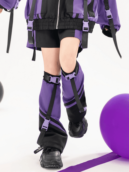 and Landmine Purple Warmers: Black Adjustable Techwear-Inspired Cuffs Aesthetic Leg Snap