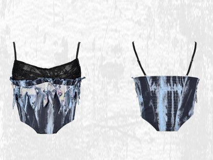 Rock Grunge Spitze Entbeint Ausschnitt Blau Punk Korsett Cowl Fairy Style