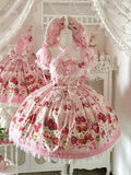 Rosa Printkleid Lolita Cake Kurze Ärmel Süße Erdbeere
