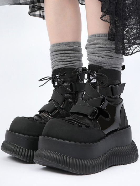 v Closure Black with Boots Lace-Up Rock - Ankle Lace-up Punk Platform