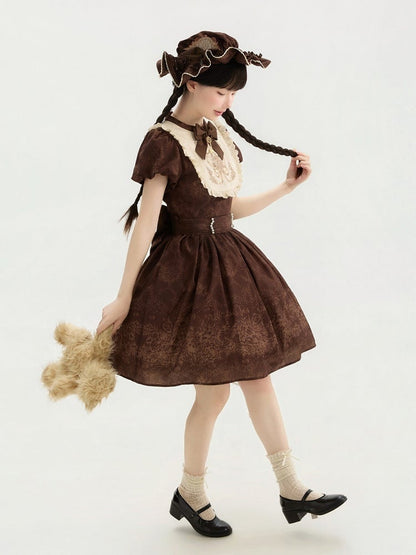 Piece Version Lolita Floral Bodice One Embroidery Classic and Brown Short Bowknot