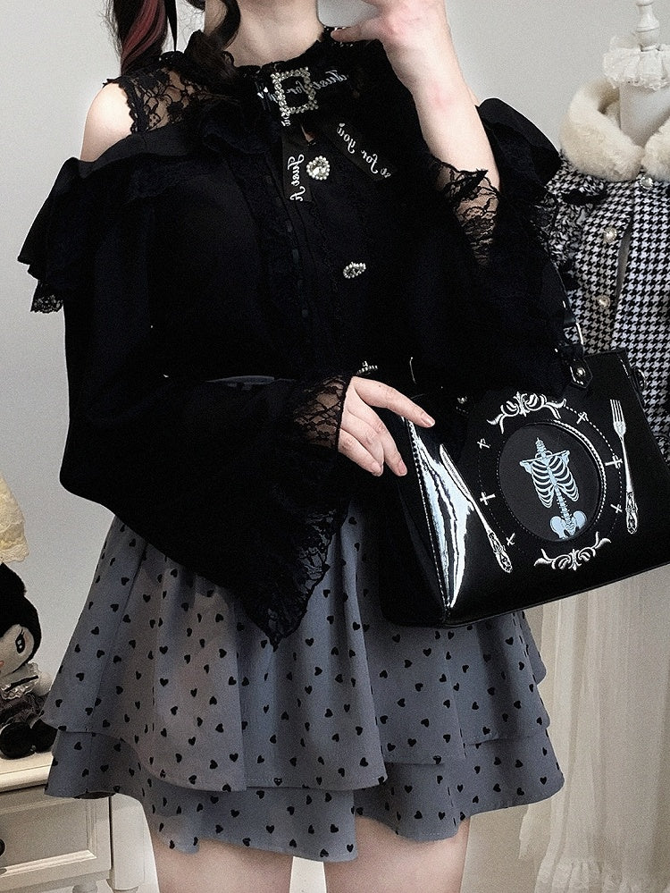 Neckline Illusion Shoulder with Open Blouse Jirai Baggy Kei