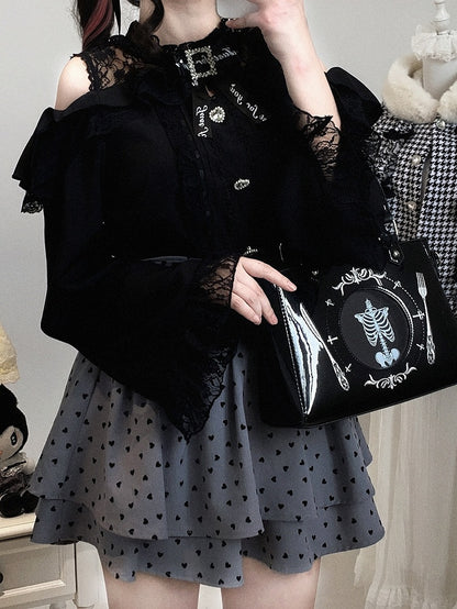 Neckline Illusion Shoulder with Open Blouse Jirai Baggy Kei