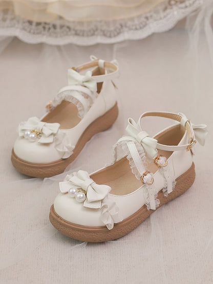 Trim Top White Bow Shoes Lolita Straps Buckle Crisscross Ruffles Hime Flat Lace at with