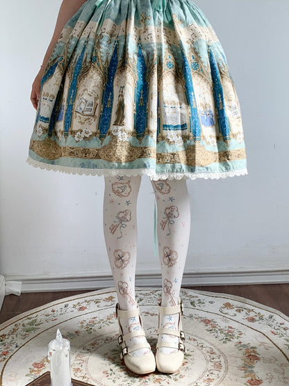 Alice Lolita Theme Gold/Silver and Star Tights Key Print