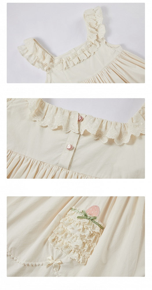 Beiges süßes Lolita-Kleid mit Schleifenakzenten und Rüschenbesatz