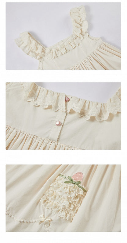 Beiges süßes Lolita-Kleid mit Schleifenakzenten und Rüschenbesatz