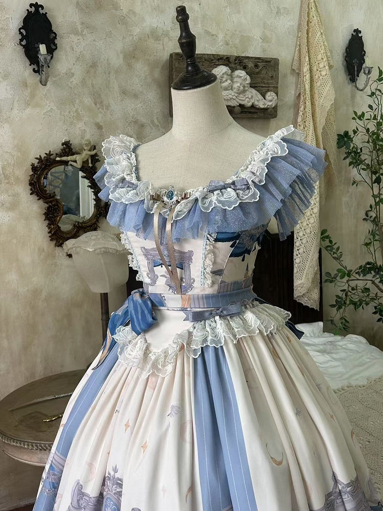 Classic Angel Moon Waist Jumper and Dress Print Skirt Lolita Basque