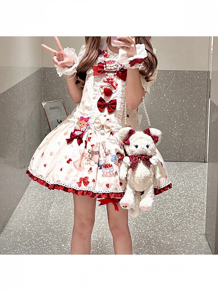Wine Red Polka-Dot Lace-Trim Bow Wrist Cuffs - Honey Village