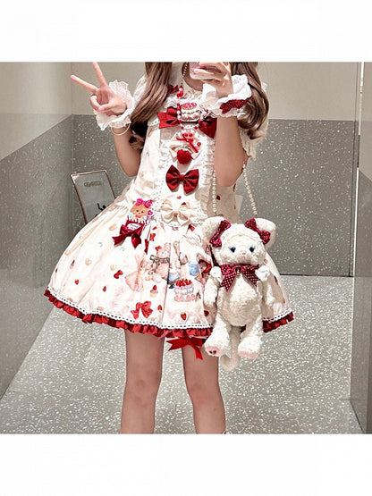 Wine Red Polka-Dot Lace-Trim Bow Wrist Cuffs - Honey Village