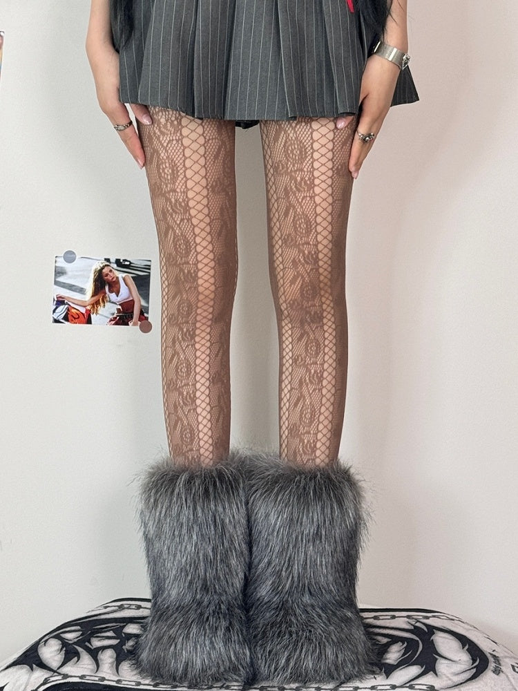 Strumpfhose Cut-out Rosette Schwarz/Weiß/Braun/Lila Y2K Design Muster